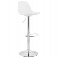 White bar stool with trendy design, adjustable height, in imitation leather