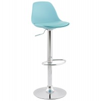 Blue bar stool with trendy design, adjustable height, in imitation leather