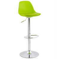 Green bar stool with trendy design, adjustable height, in imitation leather