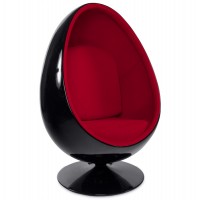 Black and red egg rotating armchair with ABS shell and textile UOVO