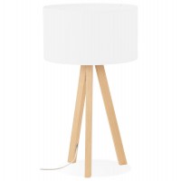 White desk or bedside lamp with metal wood veneer base