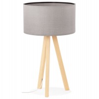 Lampe de bureau ou de chevet grise avec pied en métal plaqué bois