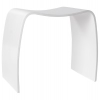 White low stool or pouf in painted wood