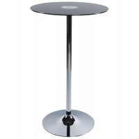 Table de bar noire avec plateau en verre et pied en métal chromé STAND