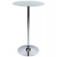 White bar table with glass top and chromed metal leg STAND