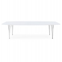 Office or dining extendible table in white color, with wooden top