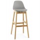 Grey bar stool with oak frame and padded seat ELODY