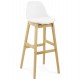White bar stool with oak frame and padded seat ELODY