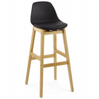 Black bar stool with oak frame and padded seat ELODY