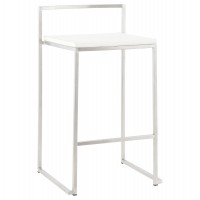 Stackable white bar stool in medium format with rectangular lines, with steel structure