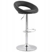 Black designed bar stool, combining comfort and robustness, with structure in chromed metal