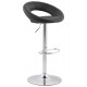 Black designed bar stool, combining comfort and robustness, with structure in chromed metal