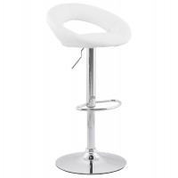 White designed bar stool, combining comfort and robustness, with structure in chromed metal