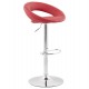 Red designed bar stool, combining comfort and robustness, with structure in chromed metal