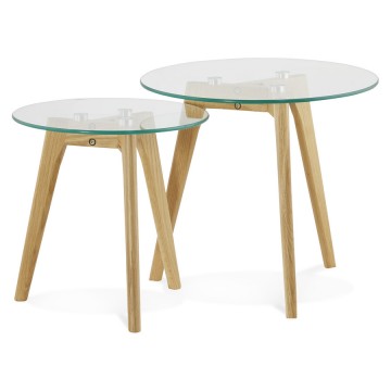 Natural nested coffee tables with tempered glass top IGGY
