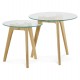 2 low tables of different heights with solid oak base and tempered glass top IGGY