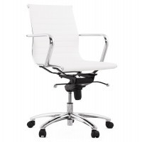 Chaise de bureau en similicuir blanc avec assise pivotante et hauteur réglable