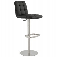 Upholstered black bar stool with black imitation leather seat and brushed metal leg SALAMANCA