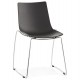 Stackable black propylene chair fixed on a chrome-plated metal structure