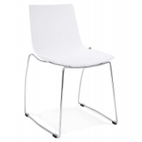 Stackable white propylene chair fixed on a chrome-plated metal structure