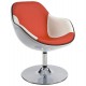 White polymer armchair with padded red imitation leather seat and white armrest