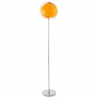 Lampe à pied avec abat-jour original, de couleur orange, avec pied en métal chromé