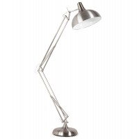 Adjustable and reclining brushed steel floor lamp with metal shade and metal foot PIX