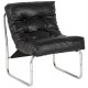 Black upholstered imitation leather armchair with chromed metal frame