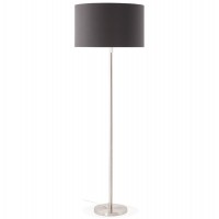 Designer black floor lamp with fabric shade and brushed metal foot
