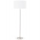Designer white floor lamp with fabric shade and brushed metal foot
