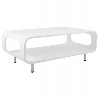 Table basse design blanche avec 2 niveaux et plateau en MDF laqué et pied en acier chromé SEVENTY