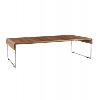 Rectangular walnut veneer table with chromed metal support HORTA