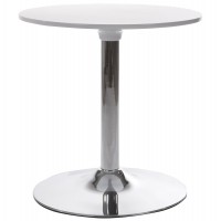 Round white coffee table with ABS top and chromed metal base MARS