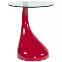 Table basse ou table d'appoint rouge avec plateau en verre et pied original TEAR
