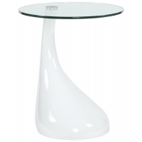 Table basse ou table d'appoint blanche avec plateau en verre et pied original TEAR