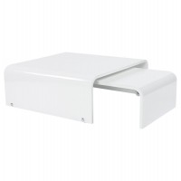 Easily adjustable white coffee table, in white lacquered wood with metal casters ROL