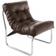 Brown upholstered imitation leather armchair with chromed metal frame