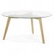 Scandinavian design round coffee table with oak legs and tempered glass top LILY