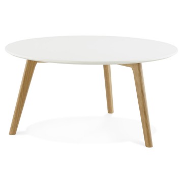 Table basse ronde style scandinave avec plateau en bois KINGSTON