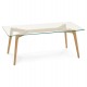 Table basse rectangulaire au design scandinave avec pieds en chêne et plateau en verre trempé