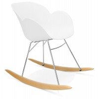 Chaise à bascule blanche avec coque solide en propylène et pieds en bois de hêtre massif KNEBEL