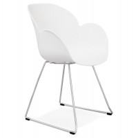 Chaise blanche, design et contemporaine, avec pieds en métal chromé TESTA