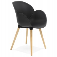 Chaise noire au design scandinave, avec coque solide en polypropylène et pieds en hêtre massif 