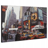 Original printed canvas, on wooden stand, tribute to New York city via Times Square