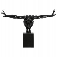 Statue noire en résine avec pied en marbre noir, représentant un athlète