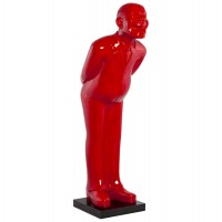 Red statue on a human scale, representing a man greeting smiling, made of polyresin GROOM
