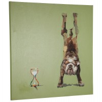 Hand-painted canvas depicting a bulldog and an hourglass
