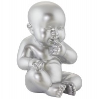 Resistant polyresin silvery statuette depicting a baby sucking his thumb
