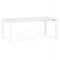 Solid white dinner table with wooden top and practical extenders