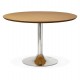 Design round table with natural color wooden top and chromed metal foot